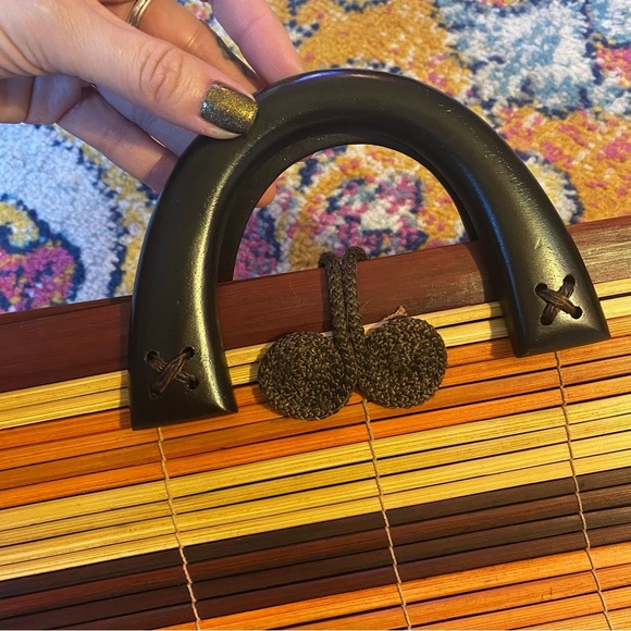 Vintage Wooden Bamboo Slatted Double Handle purse/Handbag - Picture 5 of 6